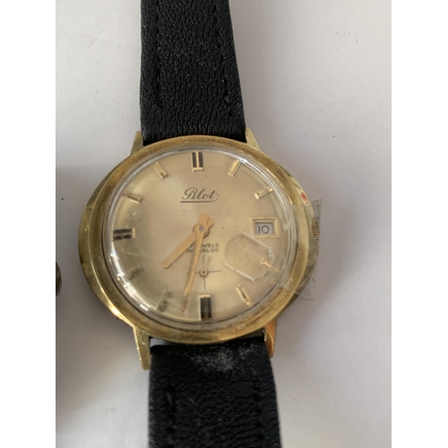 863 - A FAVRE LEUBA AUTOMATIC WRISTWATCH AND A PILOT WRISTWATCH, BOTH FOR RESTORATION