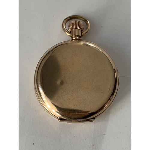 864 - A THOS RUSSELLAND SON LIVERPOOL GOLD PLATED POCKET WATCH WITH WHITE ENAMEL FACE, SUB DIAL AND ROMAN ... 