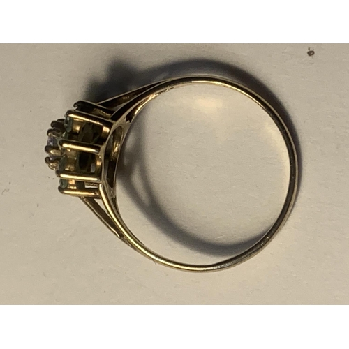 A 9 CARAT GOLD RING WITH CUBIC ZIRCONIAS IN A FLOWER DESIGN SIZE M ...