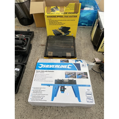 A BOXED SILVERLINE ROUTER TABLE AND A TILE CUTTER