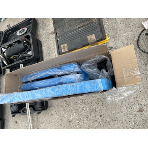A BOXED SILVERLINE ROUTER TABLE AND A TILE CUTTER