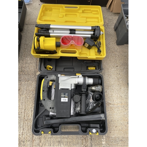 1738 - AN AS NEW AND BOXED MCKELLER SDS DRILL AND A LASER LEVEL KIT