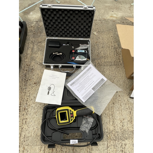 1743 - AN AS NEW AND BOXED AIR BRUSH MACHINE AND A NEW AND BOXED ENTRY LEVEL INDUSTRIAL BORESCOPE MACHINE