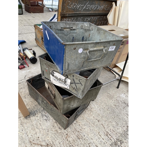 1757 - FOUR VINTAGE GALVANISED STORAGE BOXES