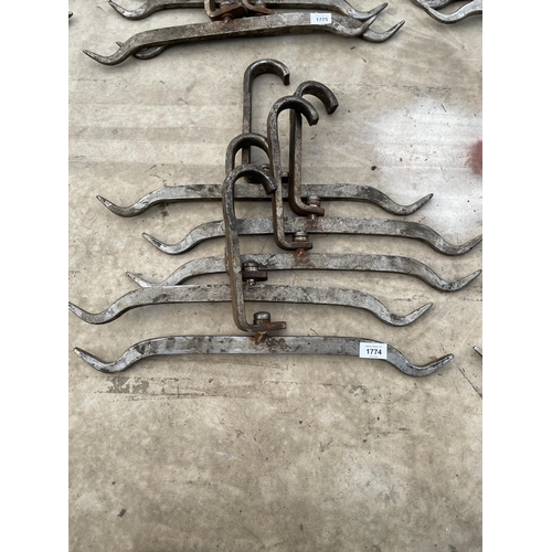 1774 - A SET OF FIVE STAINLESS STEEL BUTCHERS ABATOIR HOOKS