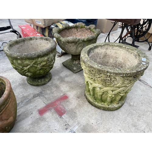 1785 - THREE ASSORTED CONCRETE GARDEN PLANTERS