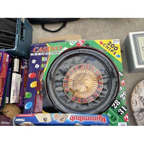 1800 - A LARGE ASSORTMENT OF TOYS AND GAMES TO INCLUDE ROULETTE SETS, BOARD GAMES, CHESS SETS AND JIGSAWS E... 