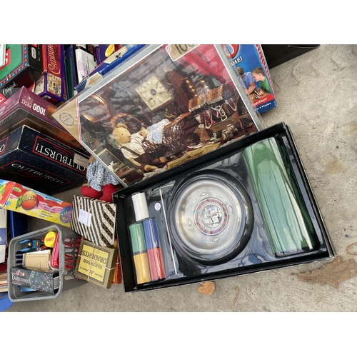 1800 - A LARGE ASSORTMENT OF TOYS AND GAMES TO INCLUDE ROULETTE SETS, BOARD GAMES, CHESS SETS AND JIGSAWS E... 