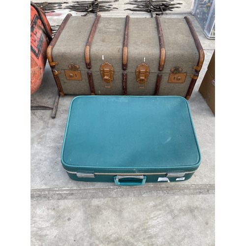 1818 - A LARGE VINTAGE TRAVEL TRUNK AND A RETRO SUITCASE