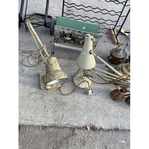 1867 - TWO RETRO ANGKLE POISE LAMPS AND A MAGAZINE RACKS