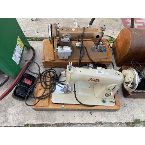 1883 - TWO ALFA ELECTRIC SEWING MACHINES BOTH WITH FOOT PEDALS