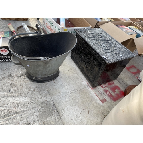 1908 - A COAL BOX AND A GALVANISED COAL BUCKET