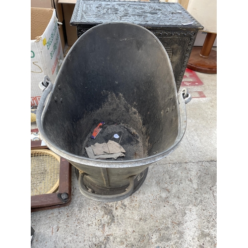 1908 - A COAL BOX AND A GALVANISED COAL BUCKET