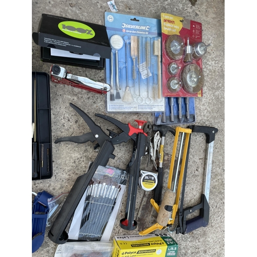 2058 - A LKARGE ASSORTMENT OF TOOLS TO INCLUDE DRILL BITS, A WOOD PLANE AND PLIERS ETC