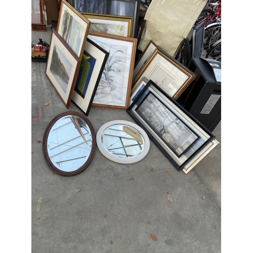 2101 - A LARGE ASSORTMENT OF FRAMED PICTURES, PRINTS AND MIRRORS