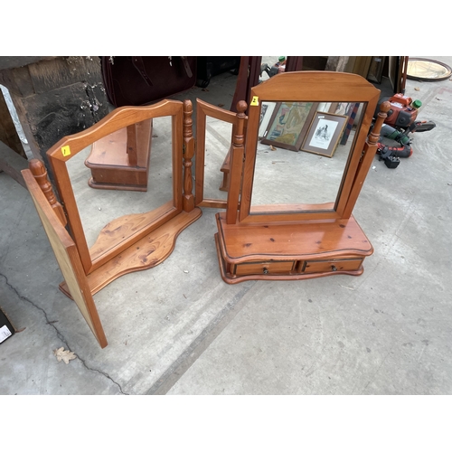 2104 - THREE SWING FRAME DRESSING TABLE MIRRORS TO INCLUDE TWO PINE EXAMPLES