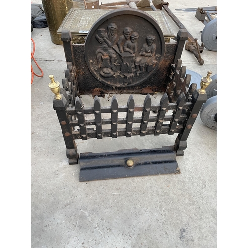 2127 - A DECORATIVE CAST FIRE GRATE AND A BRASS COAL BOX