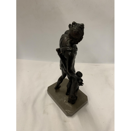 47A - A BRONZE FIGURE OF A MALE ON A MARBLE BASE