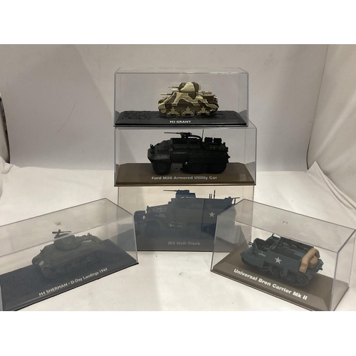 1174 - FIVE ATLAS EDITIONS AMERICAN MILITARY VEHICLES