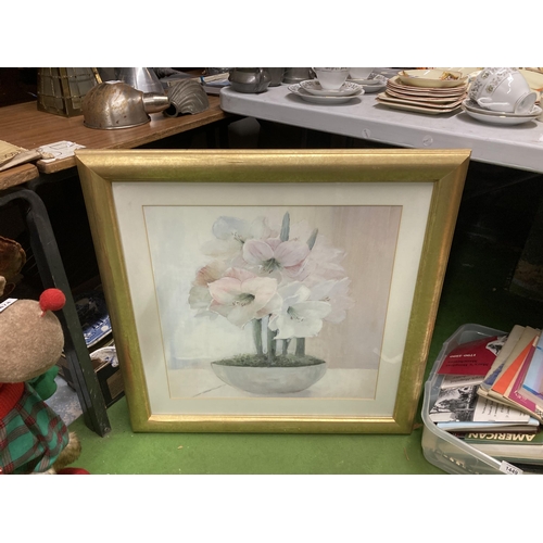 1473 - A FRAMED FLORAL PRINT OF LILIES IN A BOWL