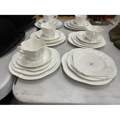 47 - FIVE QUADS AND VARIOUS OTHER PLATES OF WHITE SHELLEY POTTERY