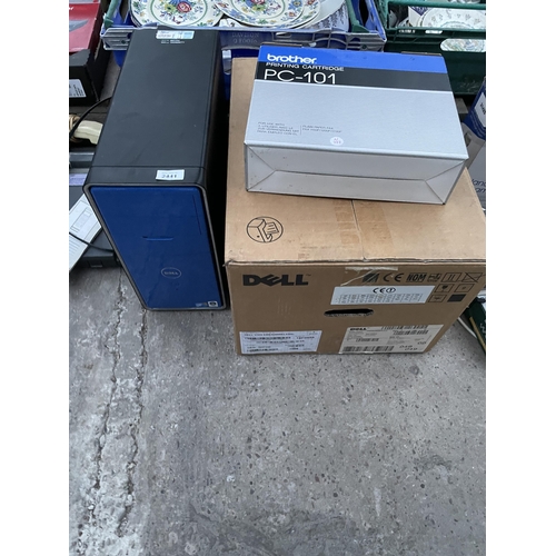 2441 - A DELL COMPUTER TOWER, DELL PRINTER AND A PRINTING CARTRIDGE