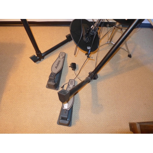 295 - AN ALESIS TURBO DRUM MODULE MACHINE, WITH TWO FOOT PEDALS, STOOLS ETC, COST NEW £325