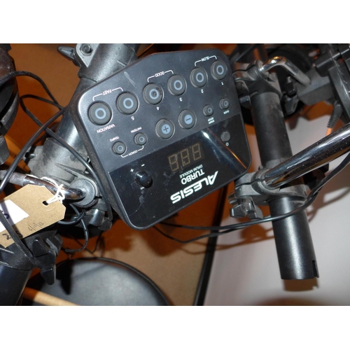 295 - AN ALESIS TURBO DRUM MODULE MACHINE, WITH TWO FOOT PEDALS, STOOLS ETC, COST NEW £325