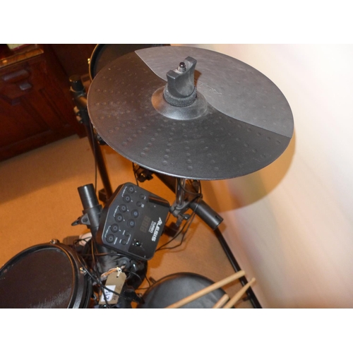 295 - AN ALESIS TURBO DRUM MODULE MACHINE, WITH TWO FOOT PEDALS, STOOLS ETC, COST NEW £325