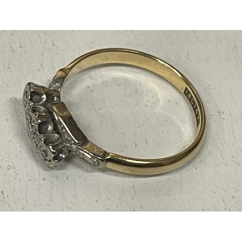 703 - AN 18 CARAT GOLD RING WITH THREE DIAMONDS SIZE M GROSS WEIGHT 2.66 GRAMS WITH PRESENTATION BOX