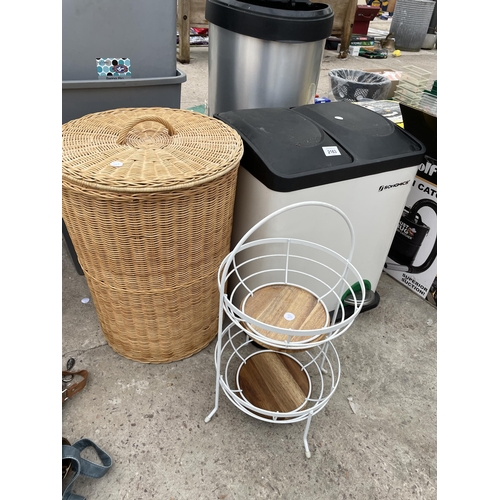 2163 - AN ASSORTMENT OF PLASTIC AND WICKER BINS