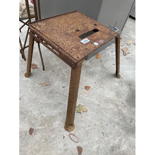 2245 - A METAL STOOL AND THREE METAL SHOP DISPLAY STANDS