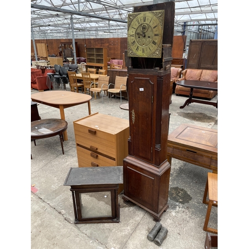 2903 - AN 18TH CENTURY OAK AND CROSSBANDED EIGHT-DAY LONGCASE CLOCK WITH SQUARE BRASS FACE, SHEPLEY, STOCKP... 