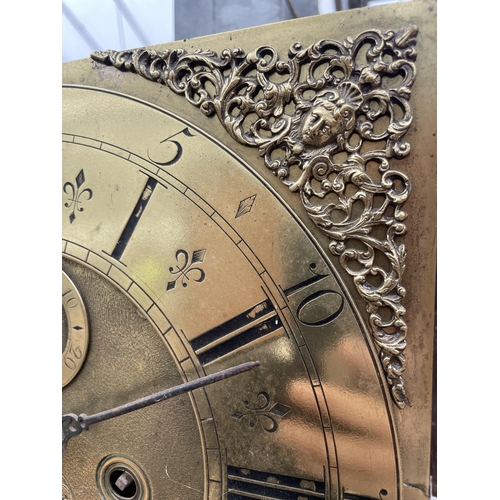 2903 - AN 18TH CENTURY OAK AND CROSSBANDED EIGHT-DAY LONGCASE CLOCK WITH SQUARE BRASS FACE, SHEPLEY, STOCKP... 