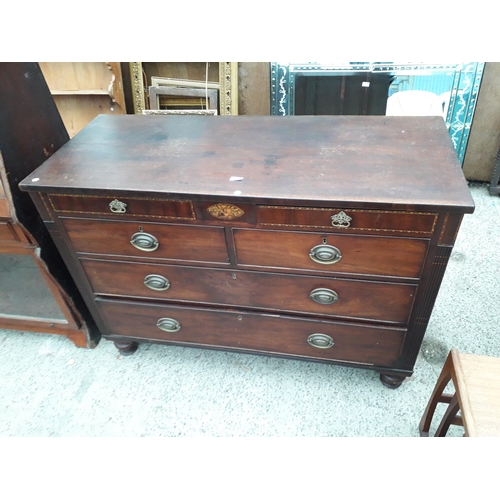 2919 - A 19TH CENTURY MAHOGANY AND INLAID CHEST OF TWO SHORT AND TWO LONG GRADUATED DRAWERS WITH TWO FRIEZE... 