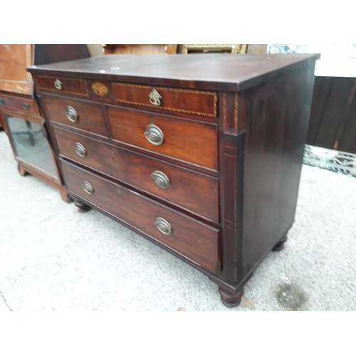 2919 - A 19TH CENTURY MAHOGANY AND INLAID CHEST OF TWO SHORT AND TWO LONG GRADUATED DRAWERS WITH TWO FRIEZE... 