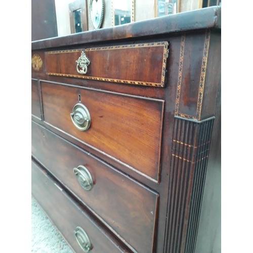 2919 - A 19TH CENTURY MAHOGANY AND INLAID CHEST OF TWO SHORT AND TWO LONG GRADUATED DRAWERS WITH TWO FRIEZE... 