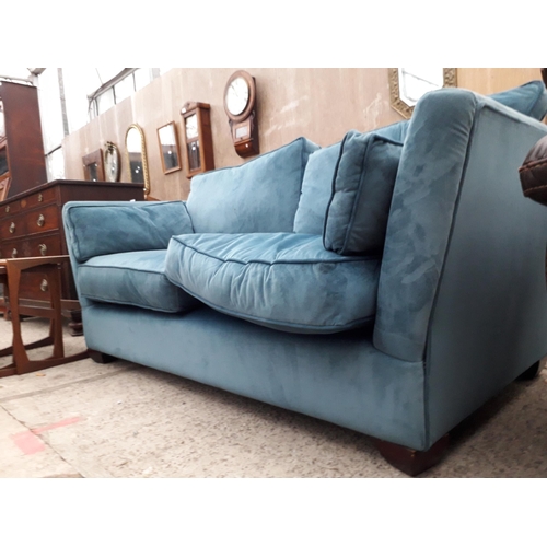 2921 - A MODERN PLUSH BLUE TEAL TWO SEATER SOFA