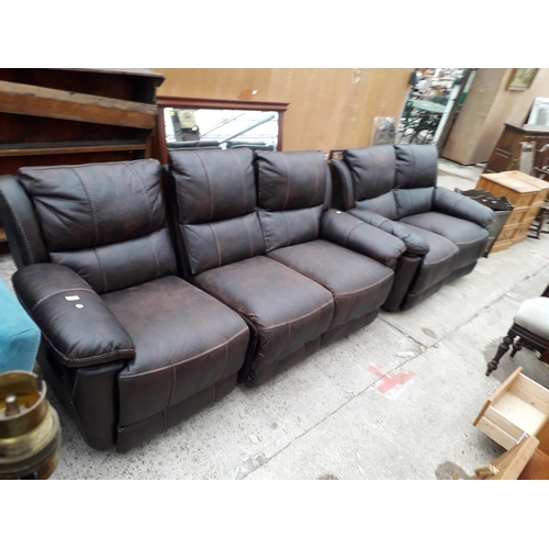 2922 - A MODERN BROWN LEATHER THREE SEATER AND TWO SEATER SETTEES, DIVIDING INTO FIVE SECTIONS, FOUR BEING ... 