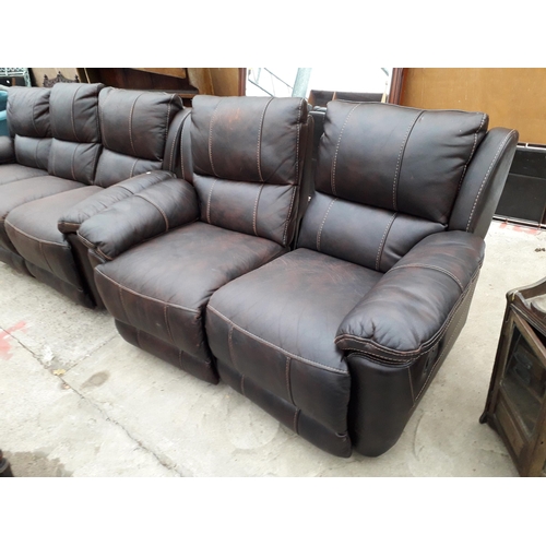 2922 - A MODERN BROWN LEATHER THREE SEATER AND TWO SEATER SETTEES, DIVIDING INTO FIVE SECTIONS, FOUR BEING ... 