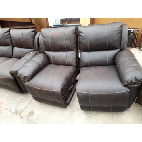 2922 - A MODERN BROWN LEATHER THREE SEATER AND TWO SEATER SETTEES, DIVIDING INTO FIVE SECTIONS, FOUR BEING ... 