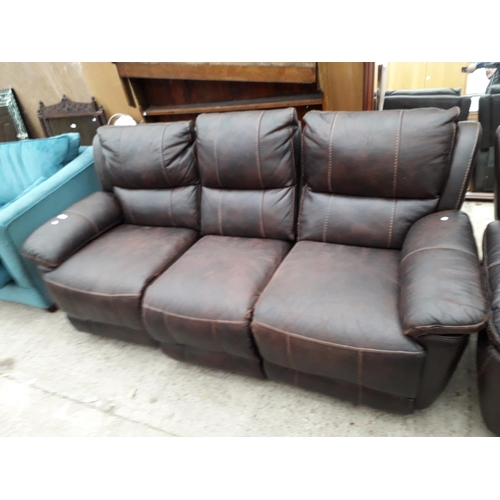 2922 - A MODERN BROWN LEATHER THREE SEATER AND TWO SEATER SETTEES, DIVIDING INTO FIVE SECTIONS, FOUR BEING ... 