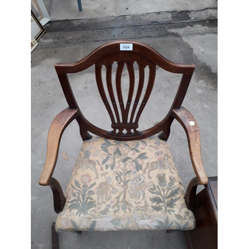 2926 - A 19TH CENTURY STYLE MAHOGANY FRAMED CARVER CHAIR