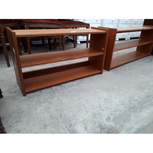 2937 - TWO MODERN PINE OPEN SHELVES, 43  AND 31.5