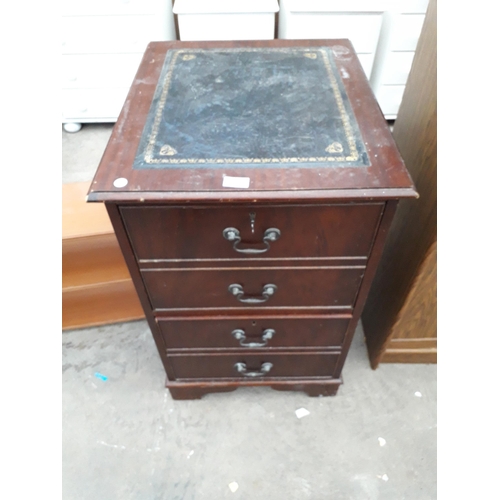 2938 - A MODERN MAHOGANY TWO DRAWER FILING CABINET WITH INSET LEATHER TOP