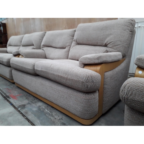 2945 - A RETRO G-PLAN THREE PIECE LOUNGE SUITE COMPRISING TWO SETTEES AND AN EASY CHAIR