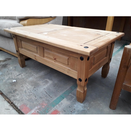 2946 - A MEXICAN PINE COFFEE TABLE WITH SINGLE DRAWERS, 39 X 24