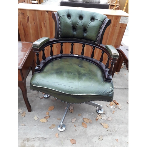 2958 - A GREEN SWIVEL CAPTAINS DESK CHAIR