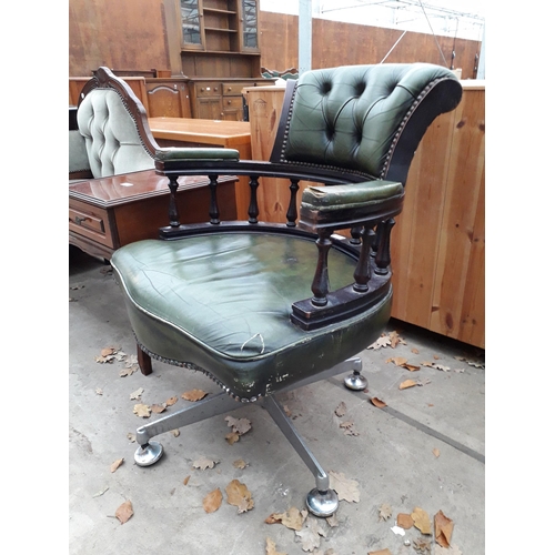 2958 - A GREEN SWIVEL CAPTAINS DESK CHAIR