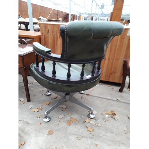 2958 - A GREEN SWIVEL CAPTAINS DESK CHAIR